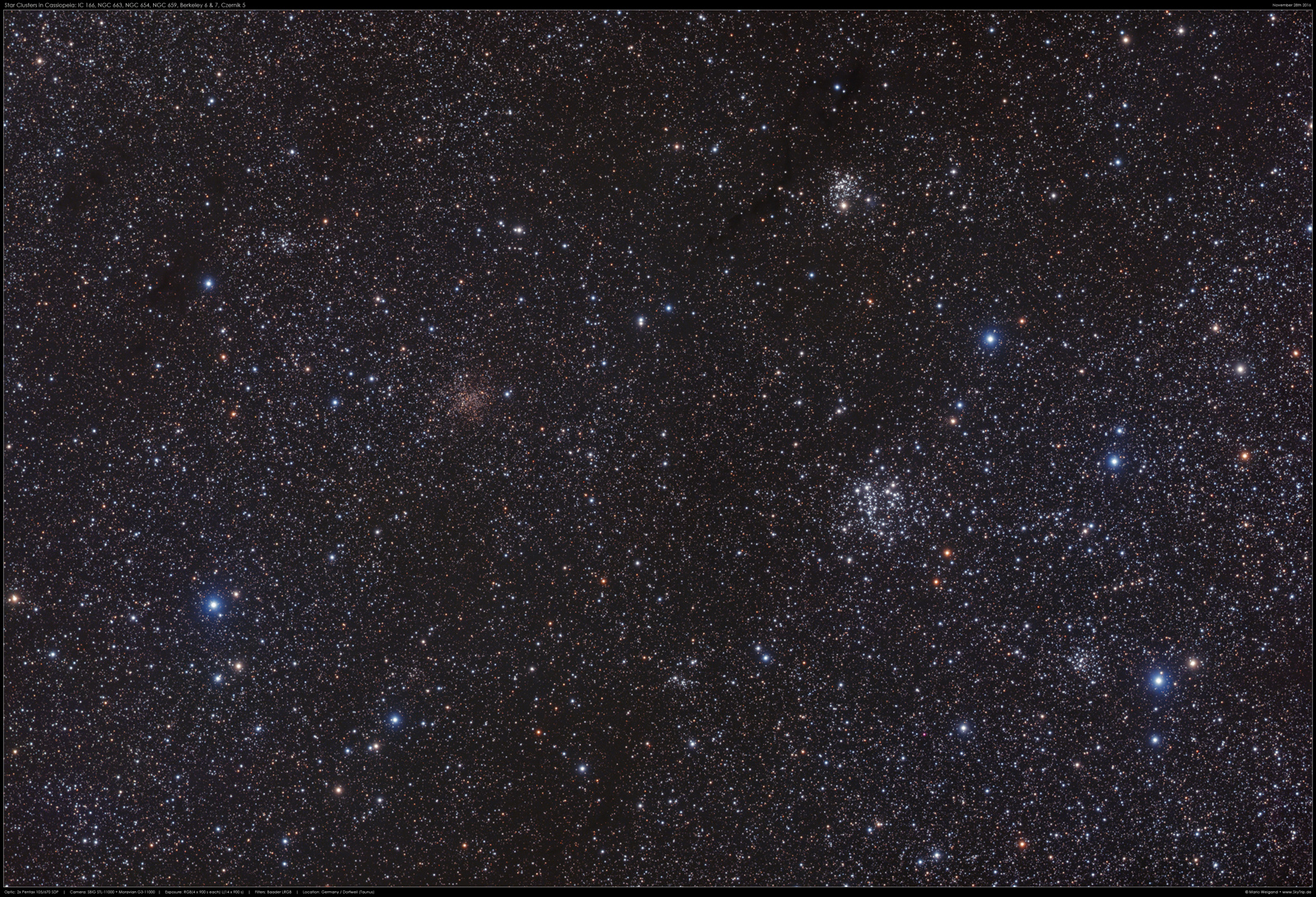 IC 166, NGC 663, NGC 654, NGC 659, Berkeley 6, Berkeley 7, Czernik 5