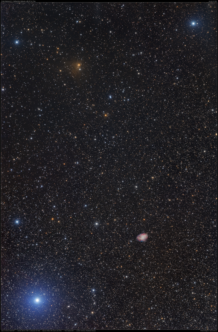 vdB 47 mit Zeta Tauri und Messier 1 im Stier