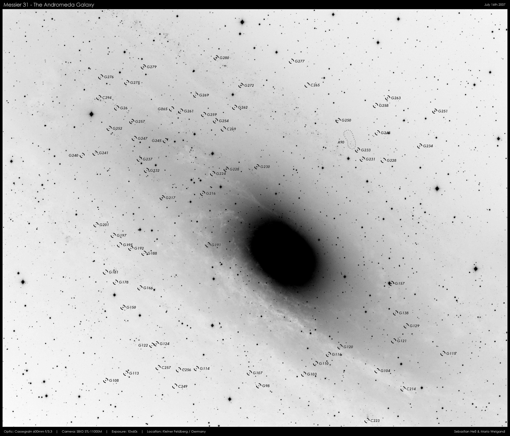 Messier 31: Andromeda Galaxie, beschriftet