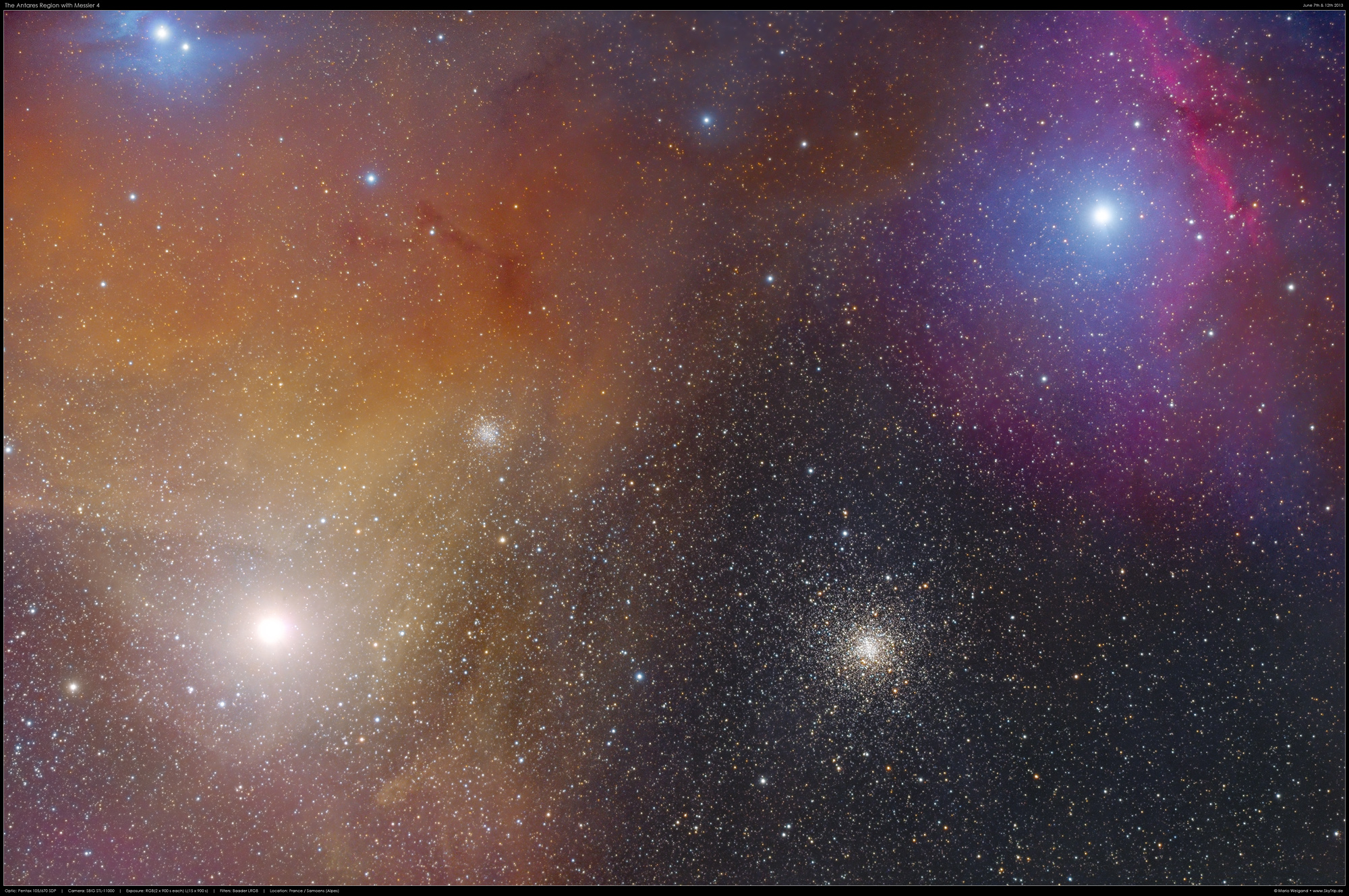Die Antares-Region mit Kugelsternhaufen M4