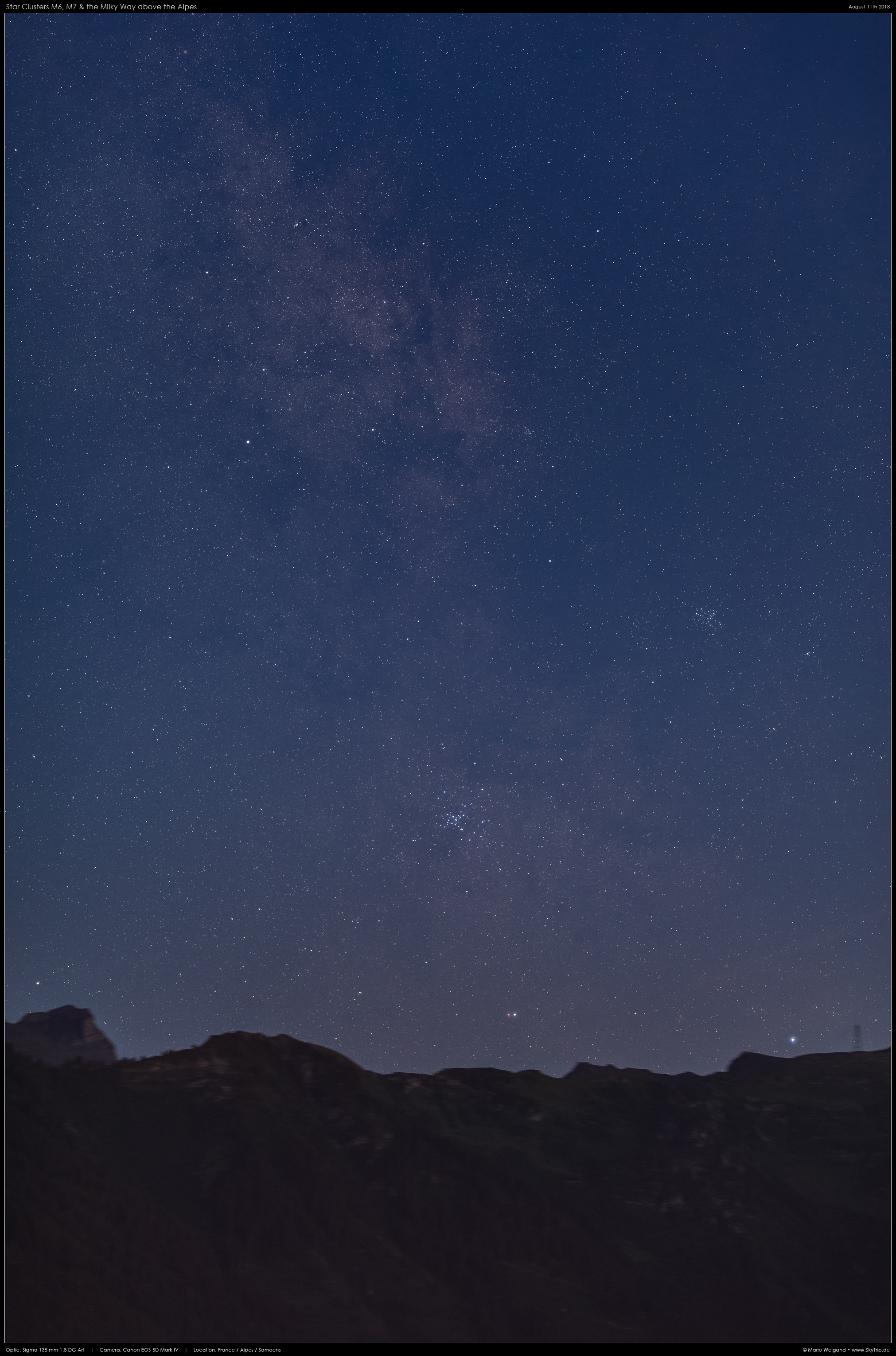 M6 & M7 bei Dmmerung ber den Alpen