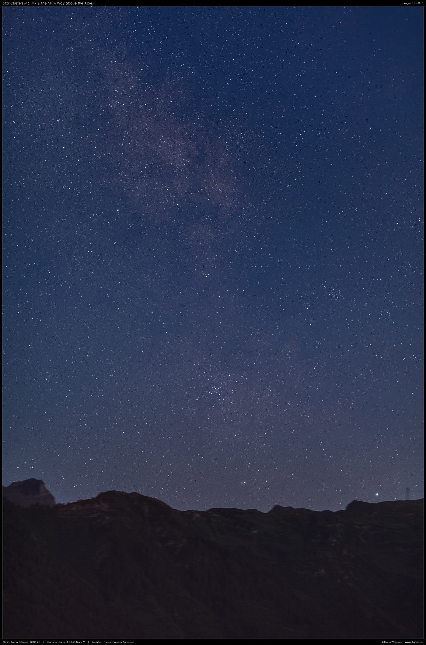 M6 & M7 bei Dmmerung ber den Alpen