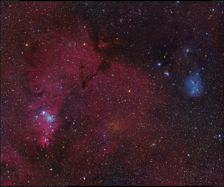 Foto des Konusnebels mit NGC 2264, IC 2169, IC 446, NGC 2245 und NGC 2247.