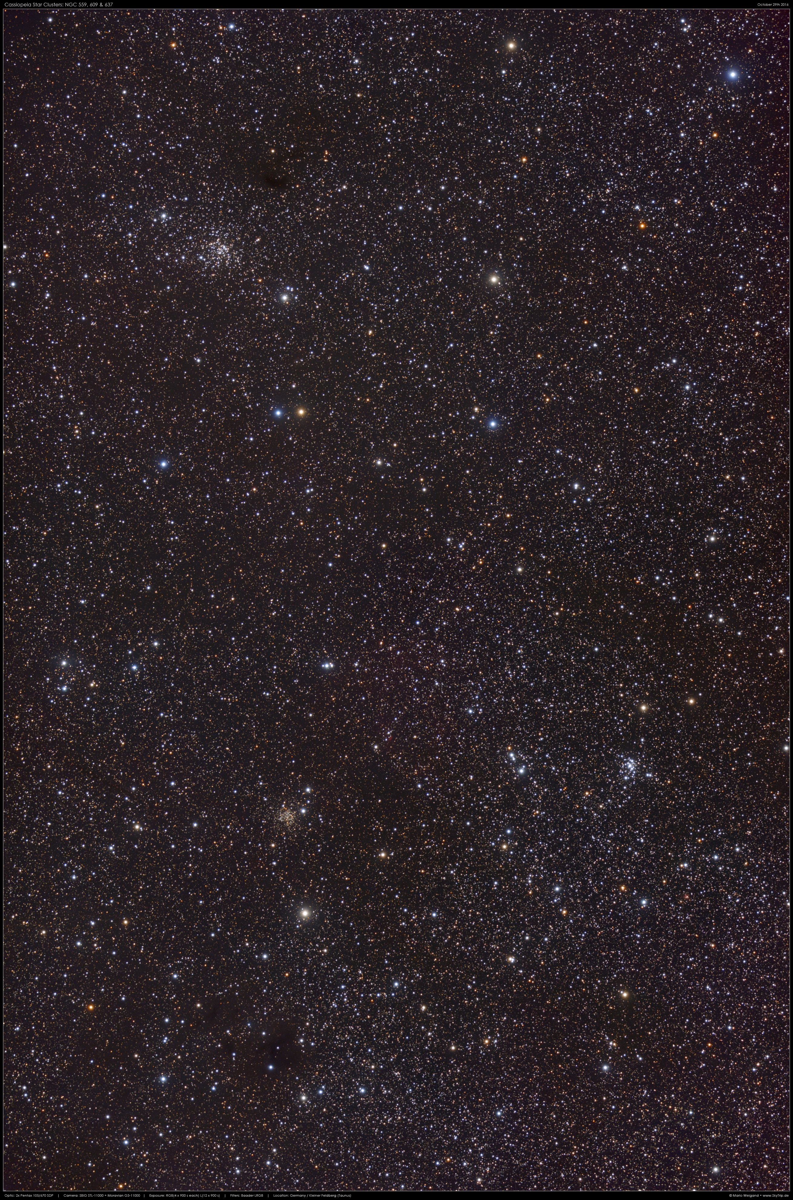 NGC 559, 609 & 637 in Cassiopeia