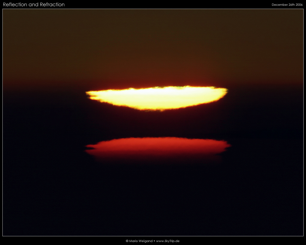 Verzerrte Sonnenscheibe bei Sonnenuntergang