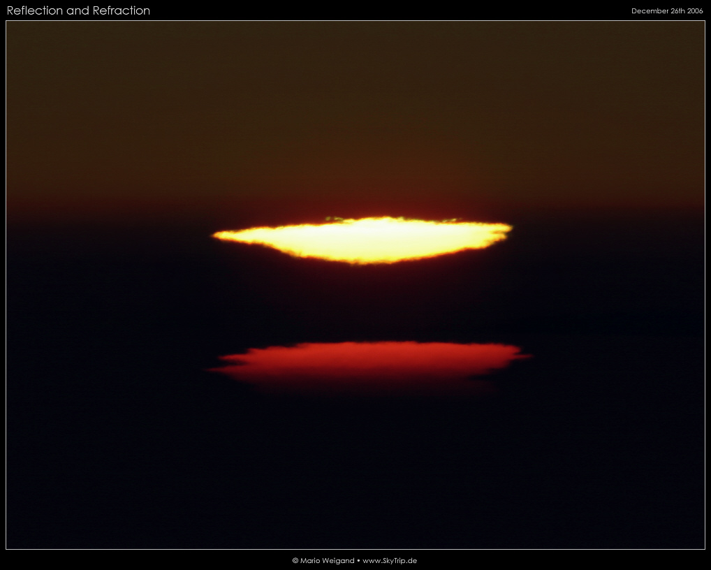 Verzerrte Sonnenscheibe bei Sonnenuntergang