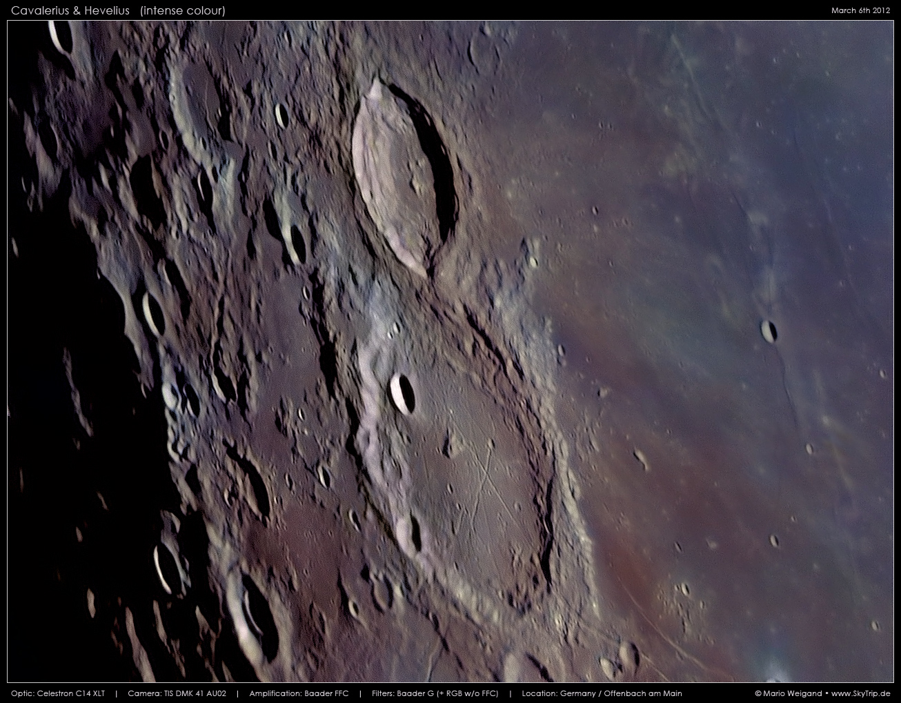 Mondfoto: Cavalerius & Hevelius mit verstrkten Farben