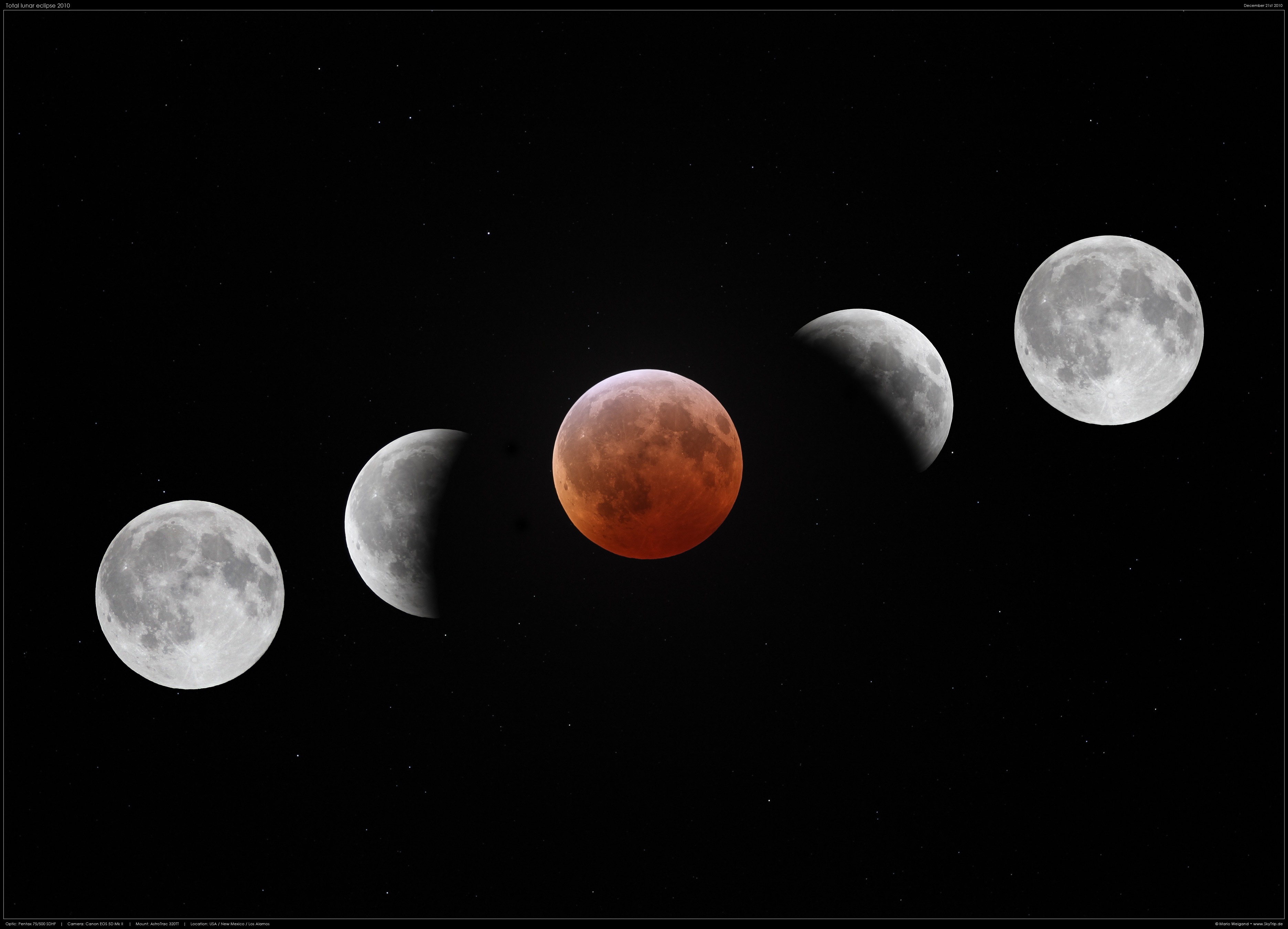 Collage der totalen Mondfinsternis am 21. Dezember 2010