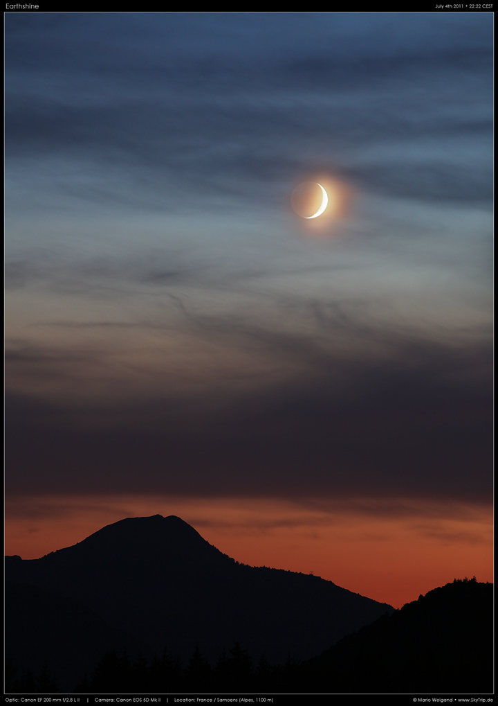Mondfoto: Erdschein, Zirrus und Alpenkulisse