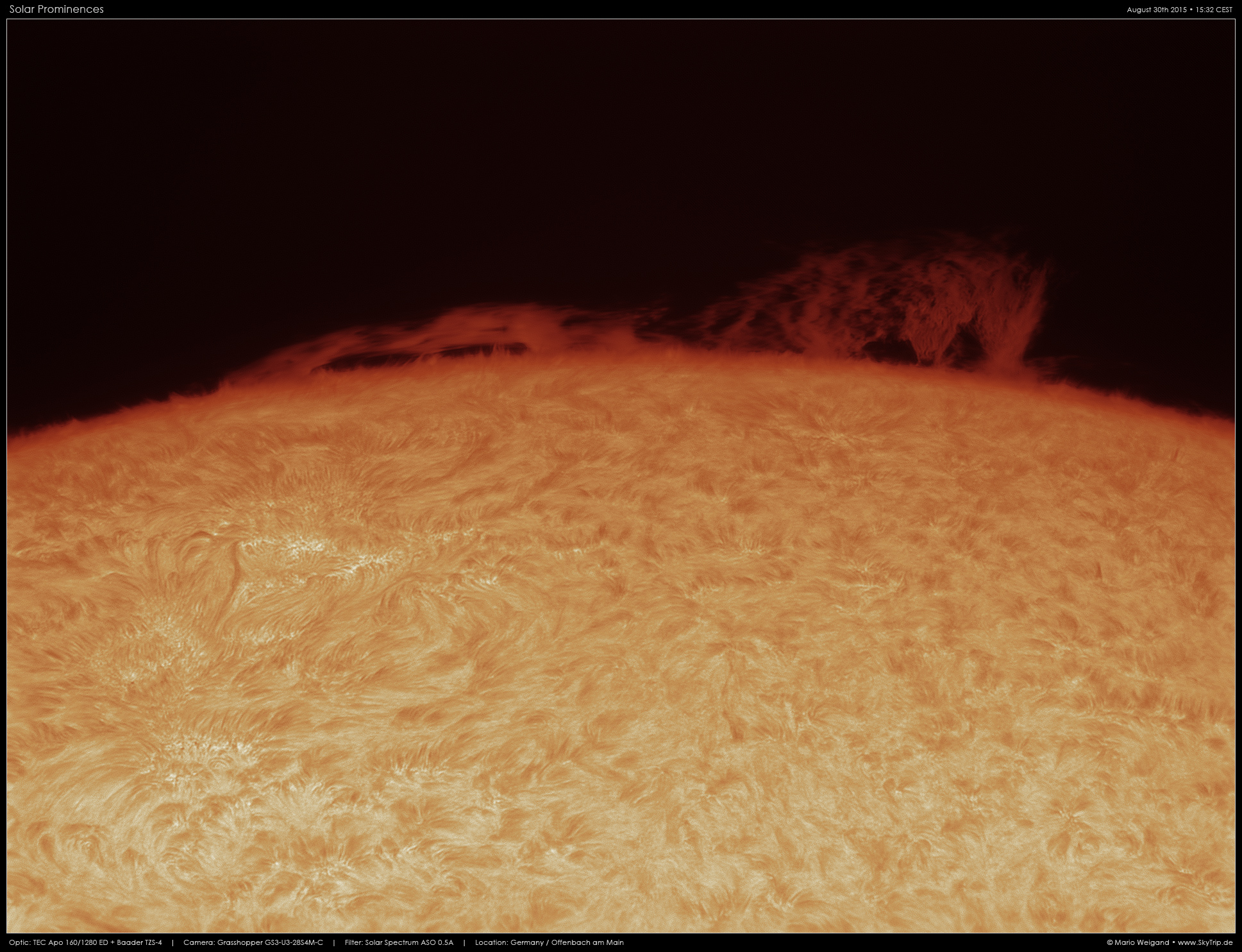 Ruhige Protuberanzen am Sonnenrand