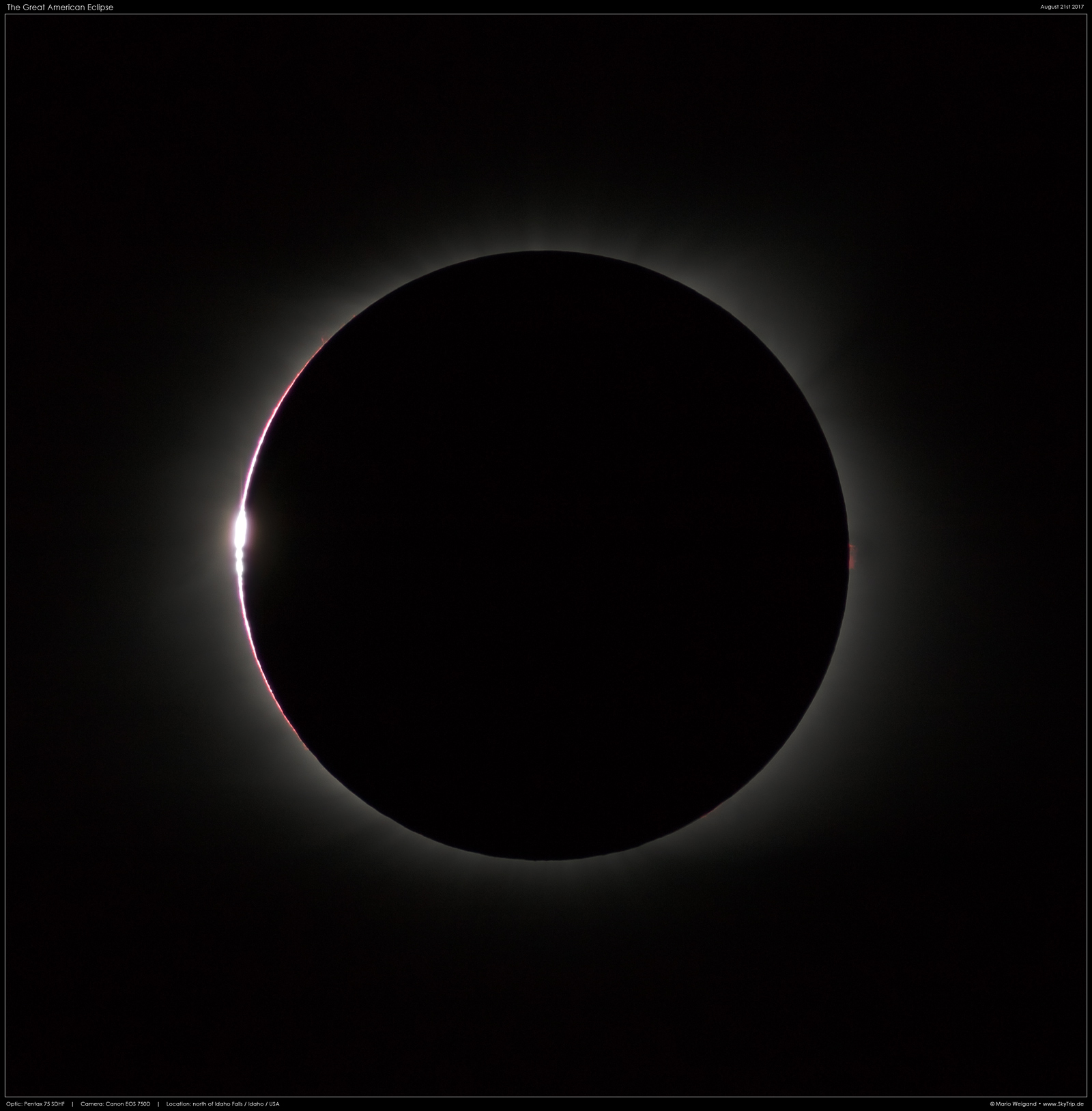 Totale Sonnenfinsternis 21.08.2017, Perlschnur-Effekt