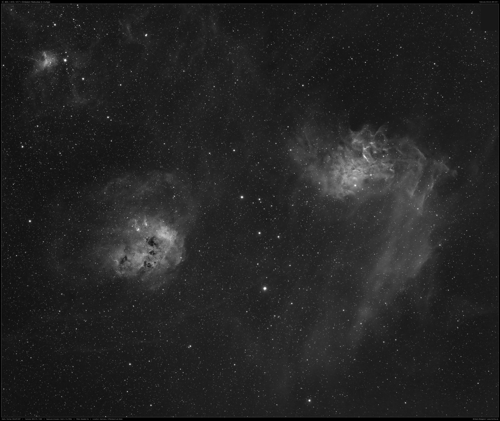 Mosaik: IC 405, 410 & 417 in H-Alpha