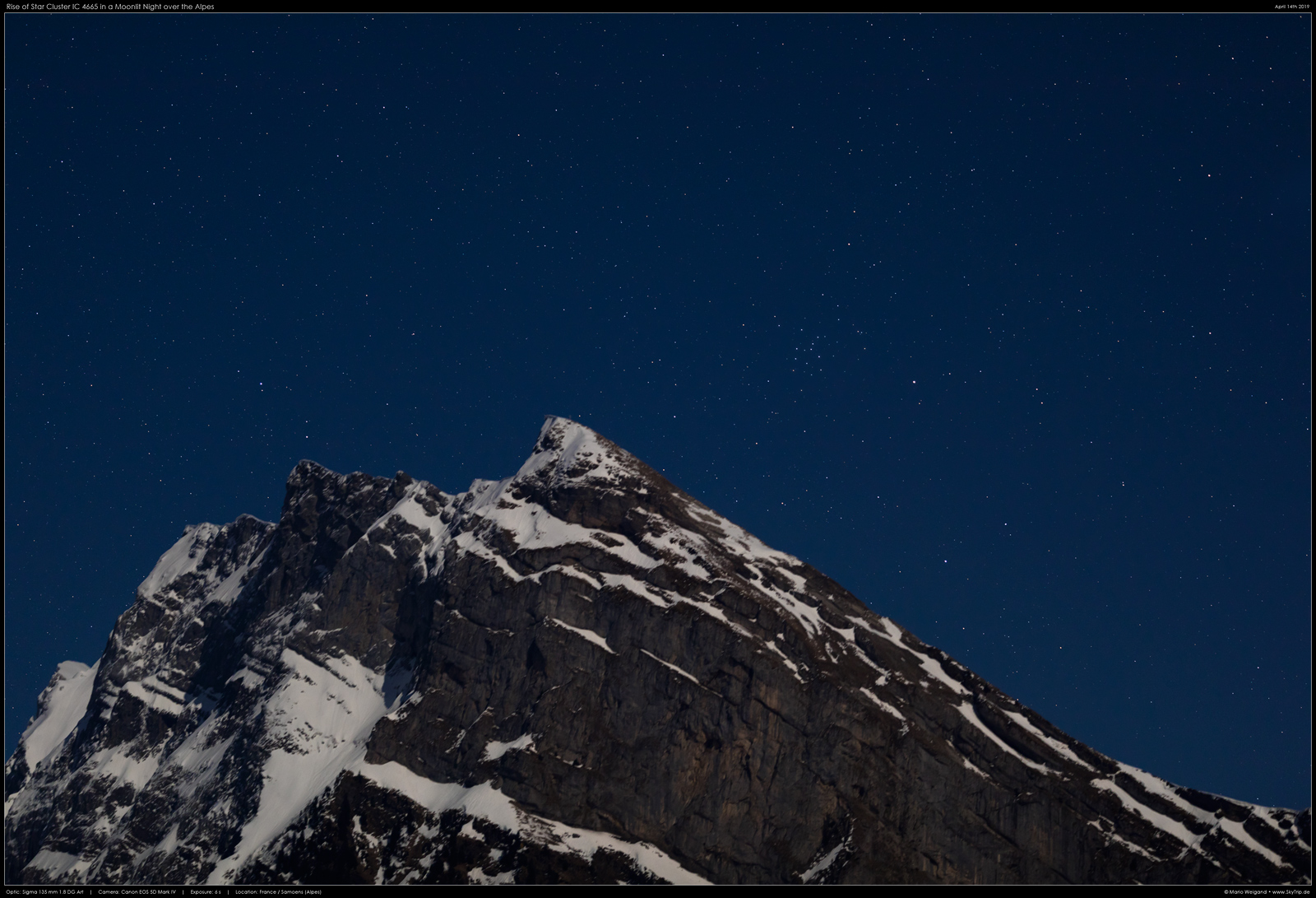 IC 4665 ber den Alpen im Mondlicht