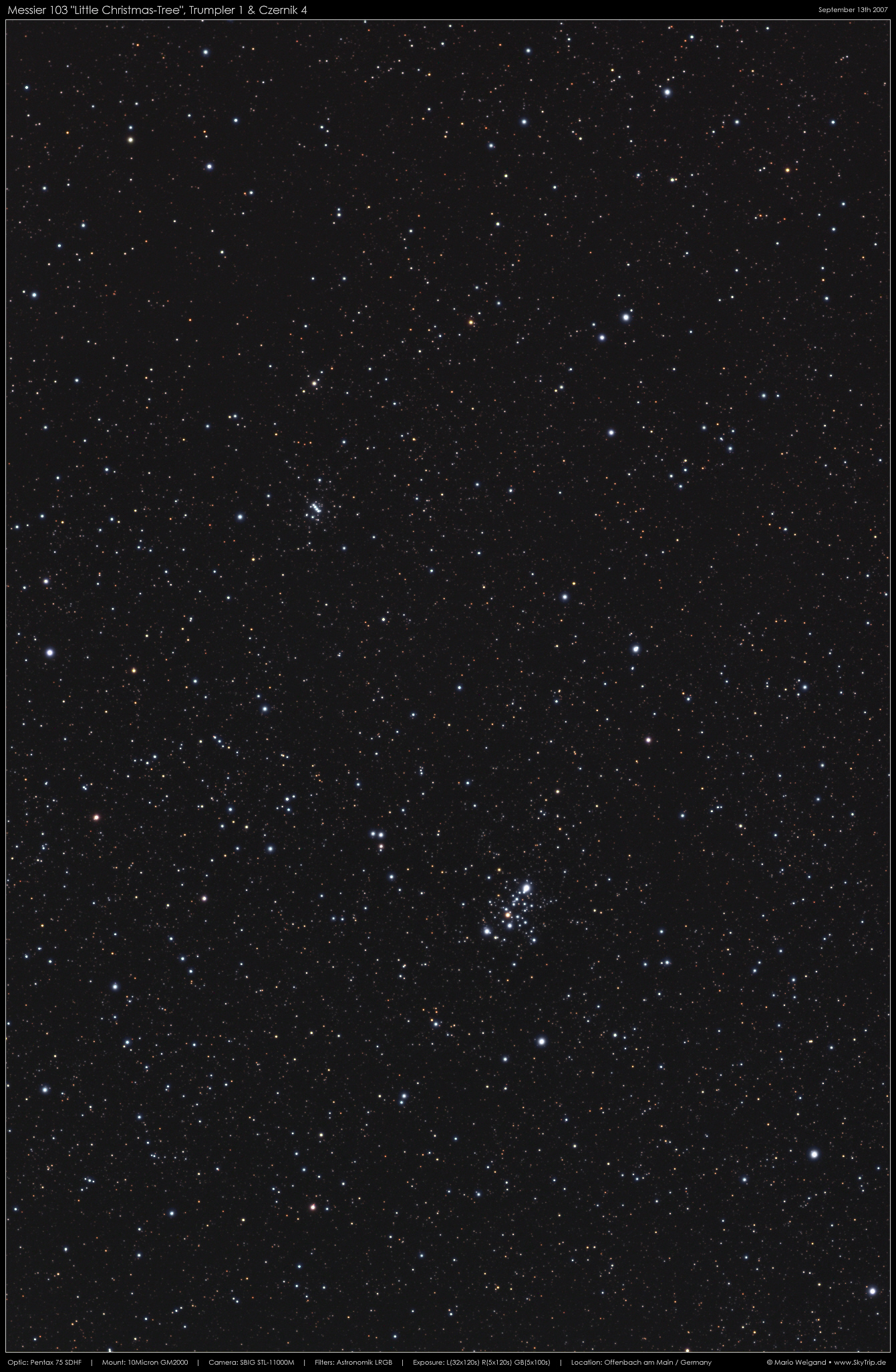 Messier 103, Trumpler 1 & Czernik 4