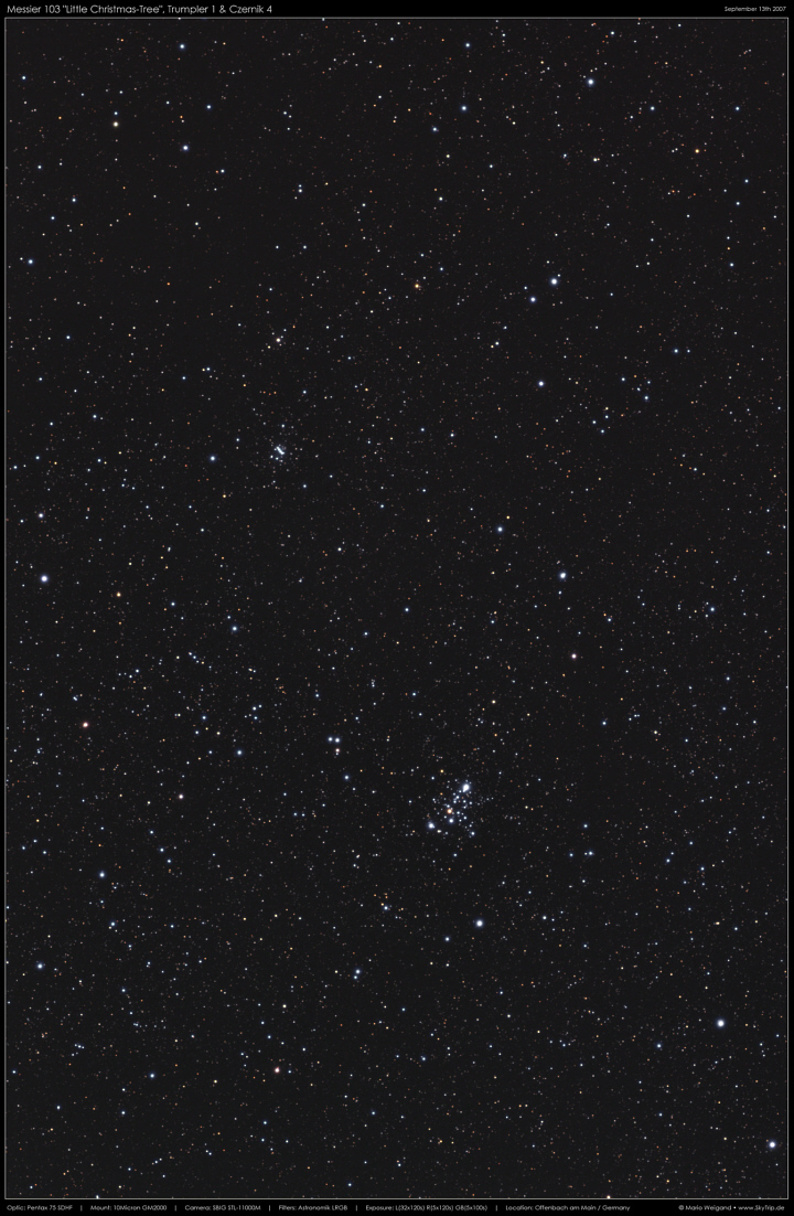 Messier 103, Trumpler 1 & Czernik 4