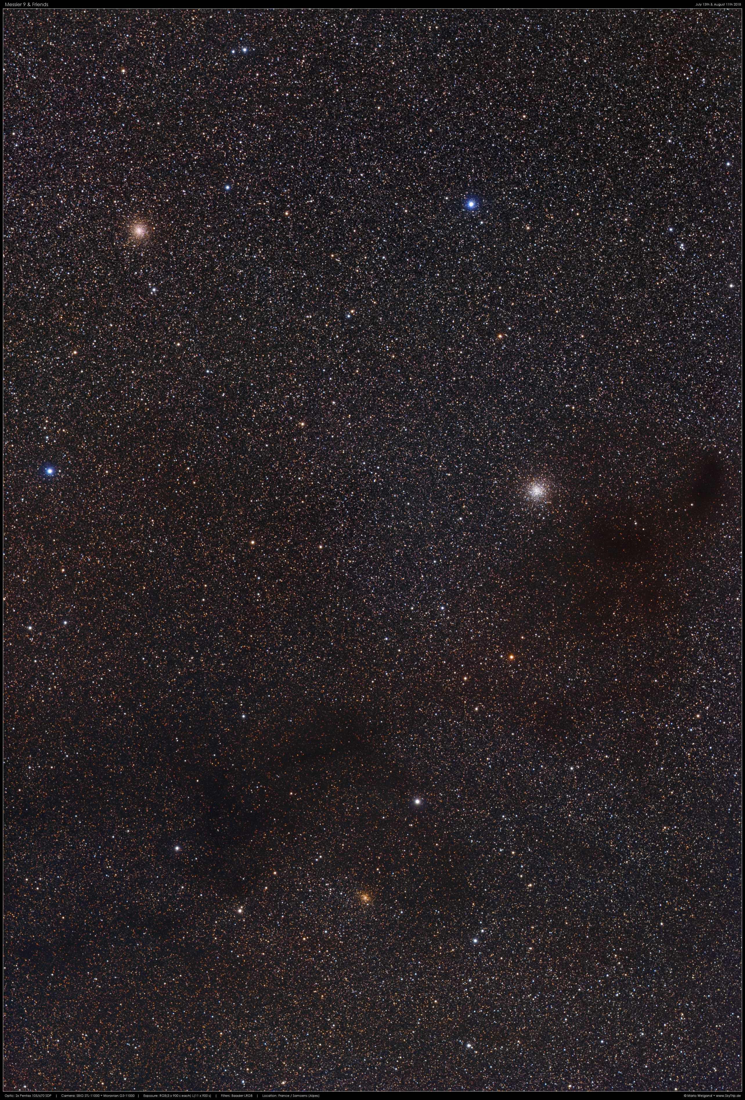 Trio in staubiger Gegend: M9, NGC 6342 & 6356