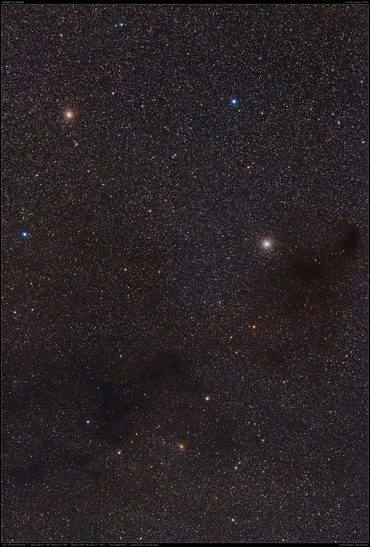 Trio in staubiger Gegend: M9, NGC 6342 & 6356