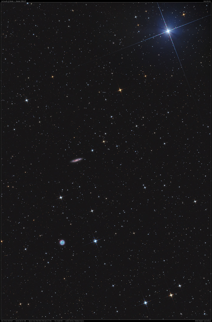 Östlich von Merak: Galaxie M108 und der Eulennebel M97