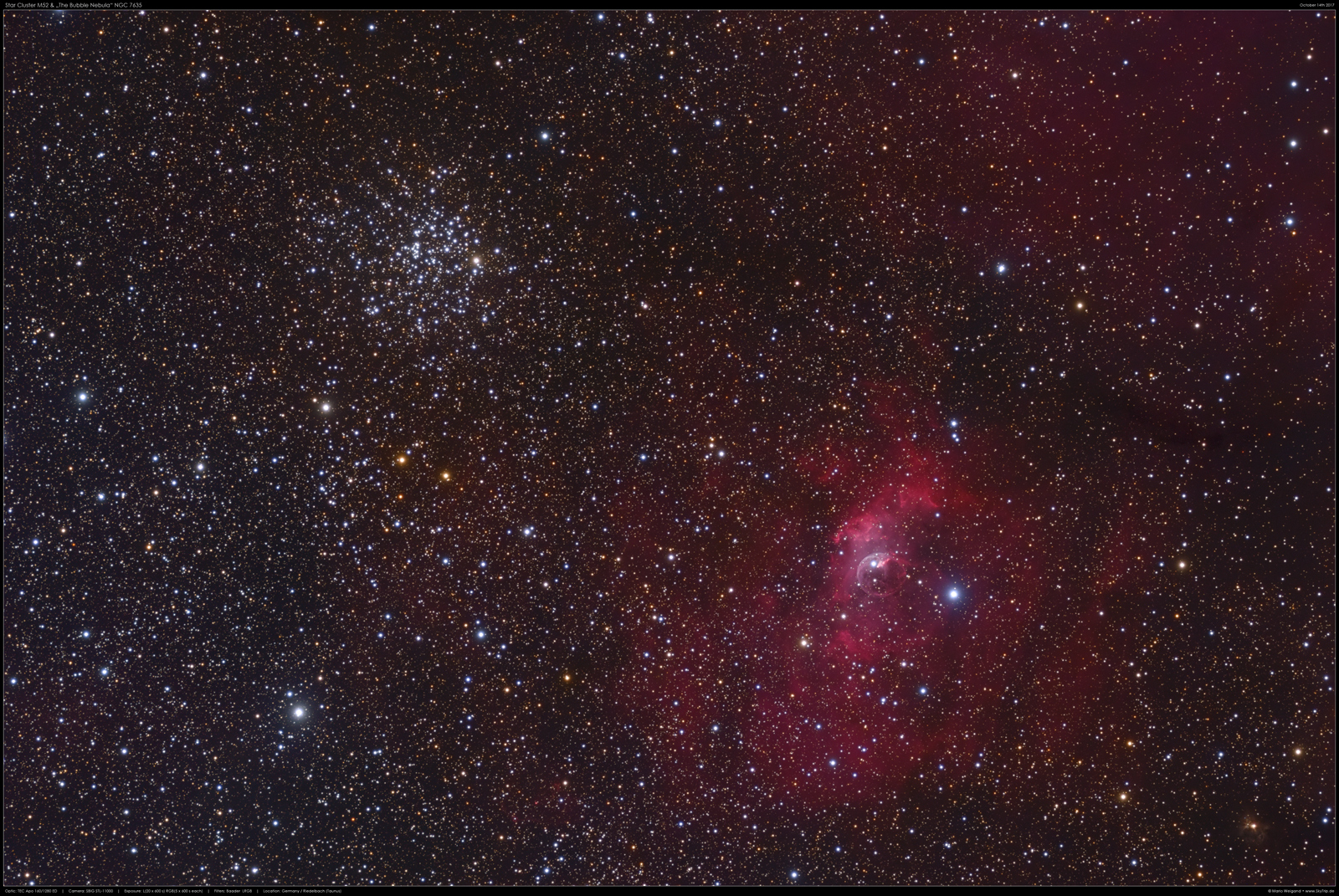 NGC 7635 The Bubble Nebula & Messier 52