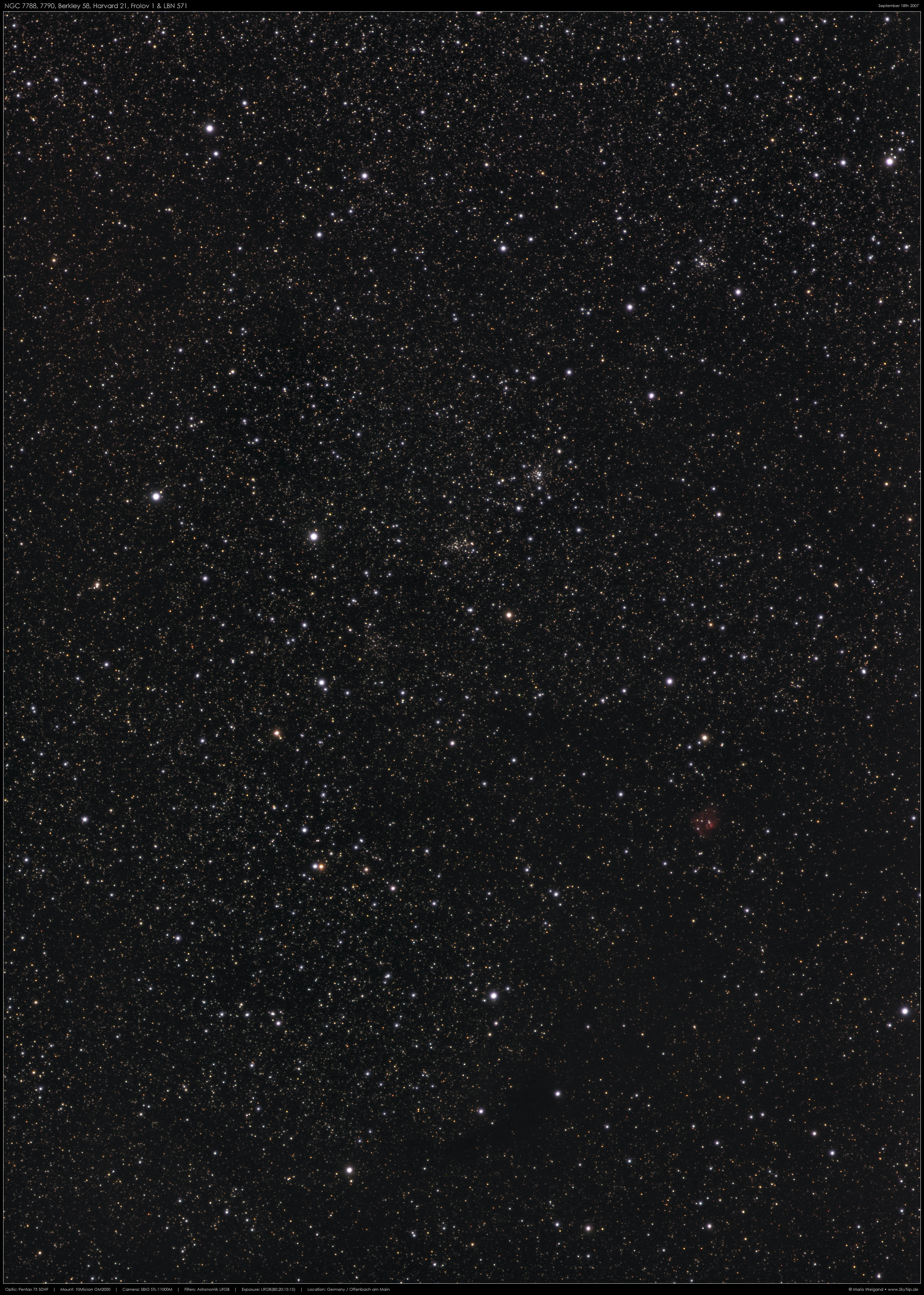 NGC 7790 & 7788 mit Berkeley 58, Harvard 21, Frolov 1 und LBN 571 (Sh 2-168)