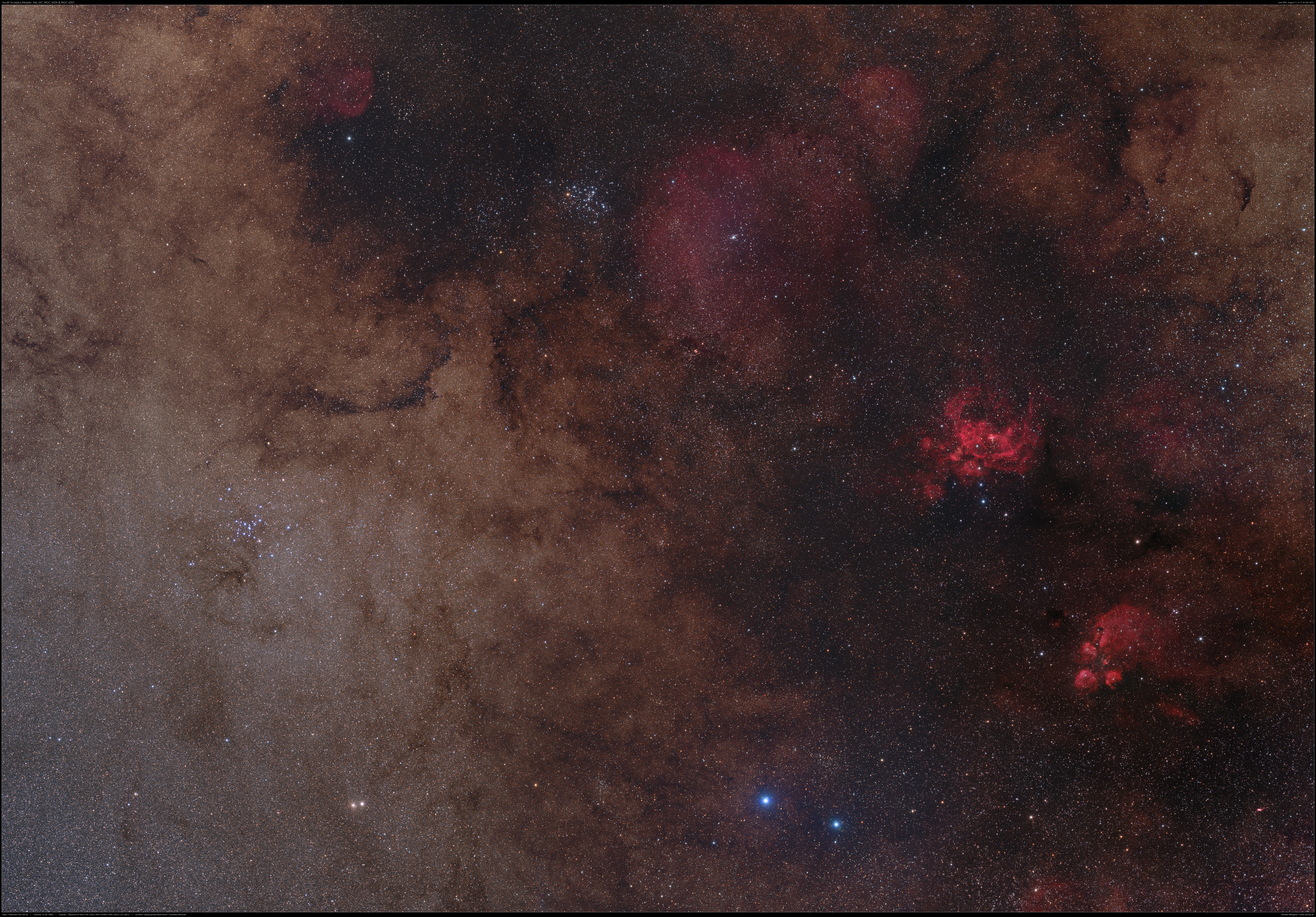 Mosaik: Südlicher Skorpion mit M6, M7, NGC 6334 und NGC 6357
