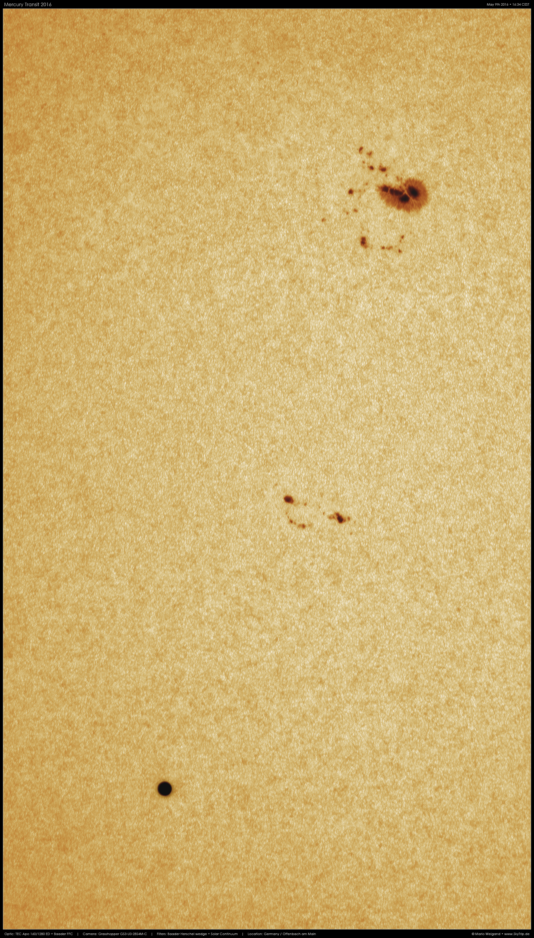 Merkurtransit 2016 - Merkur mit Sonnenflecken