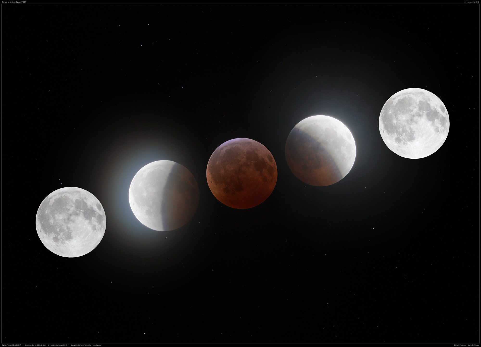 Collage der totalen Mondfinsternis am 21. Dezember 2010