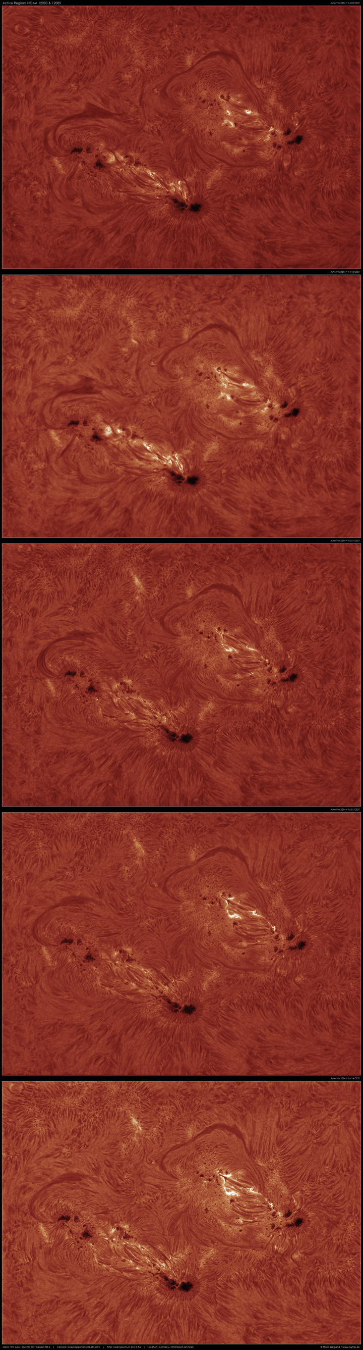 Aktiven Regionen NOAA 12080 & 12085 in H-Alpha