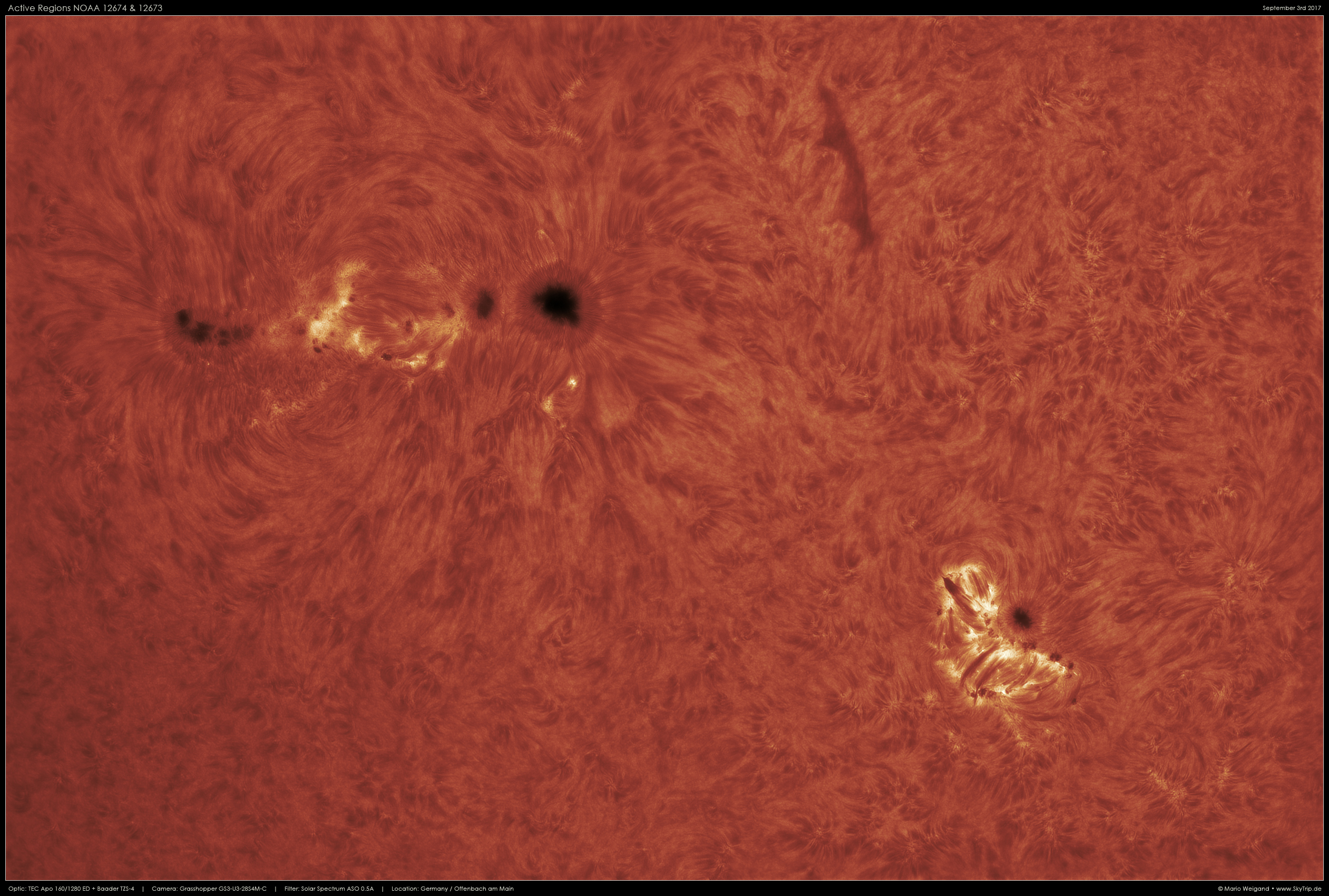 H-Alpha-Bild der Aktiven Regionen 12763 & 12674